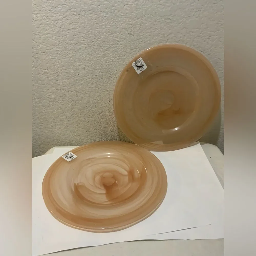 Pier 1 Imports Alabaster Peach Swirl Glass Charges Plates 12.75